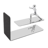 Metal Bookends Kung Fu Man Design Durable Rustproof Metal High Stability Book Ends for Home Office Library - Front View