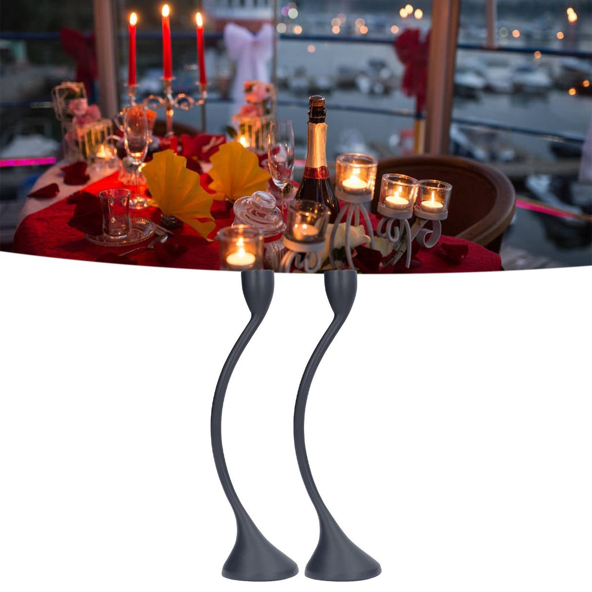 Candle Holder Zinc Alloy High Foot European Style Romantic Simple Retro Black Candlesticks for Bar
