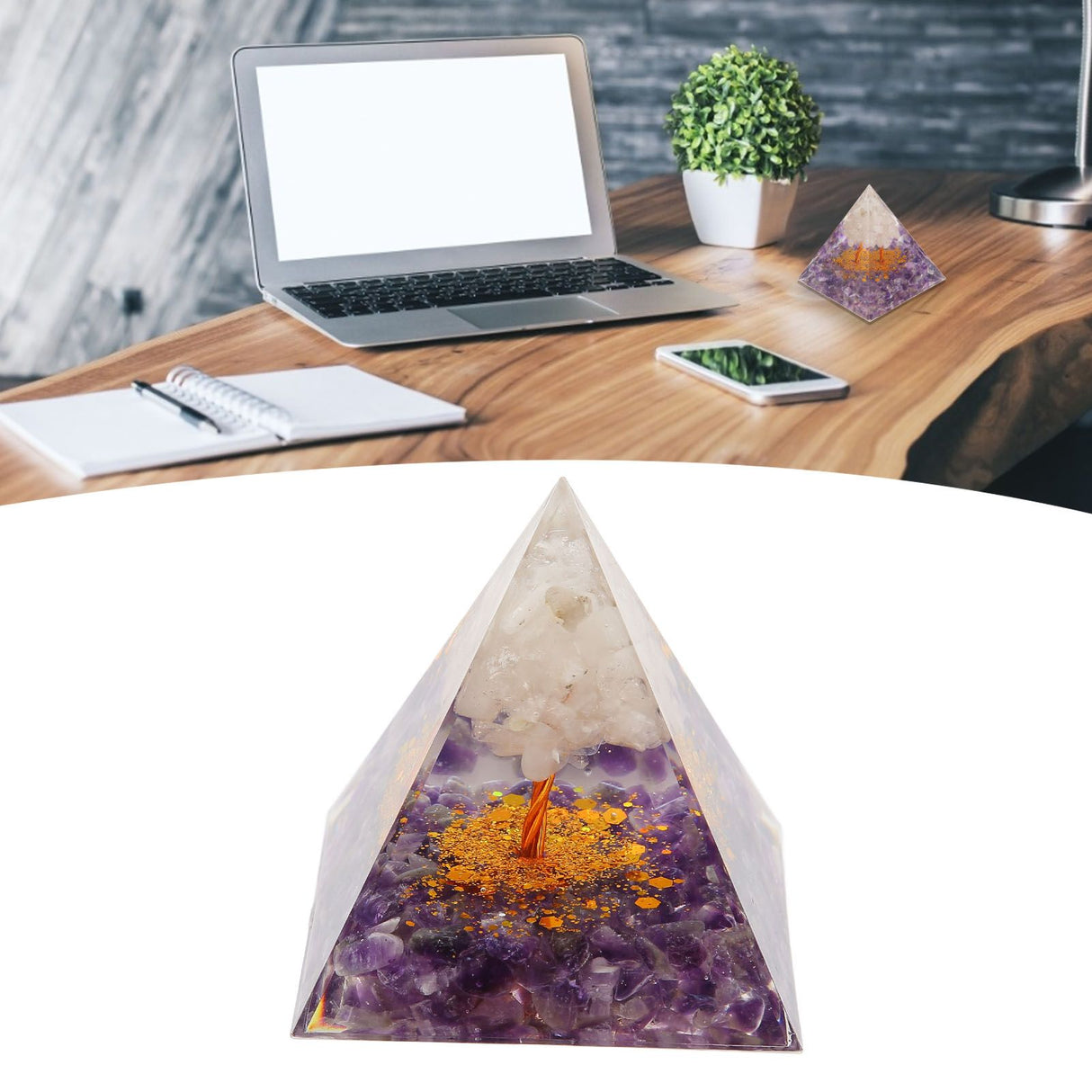 Pyramid Epoxy Ornament Good Durability Exquisite Workmanship Gravel Pyramid Power Stone for Living Room Bedroom Office