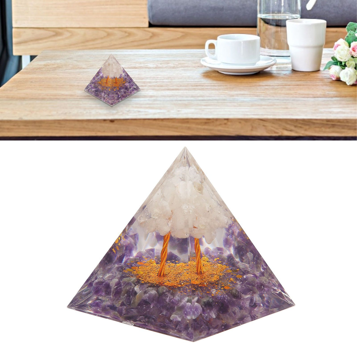 Pyramid Epoxy Ornament Good Durability Exquisite Workmanship Gravel Pyramid Power Stone for Living Room Bedroom Office
