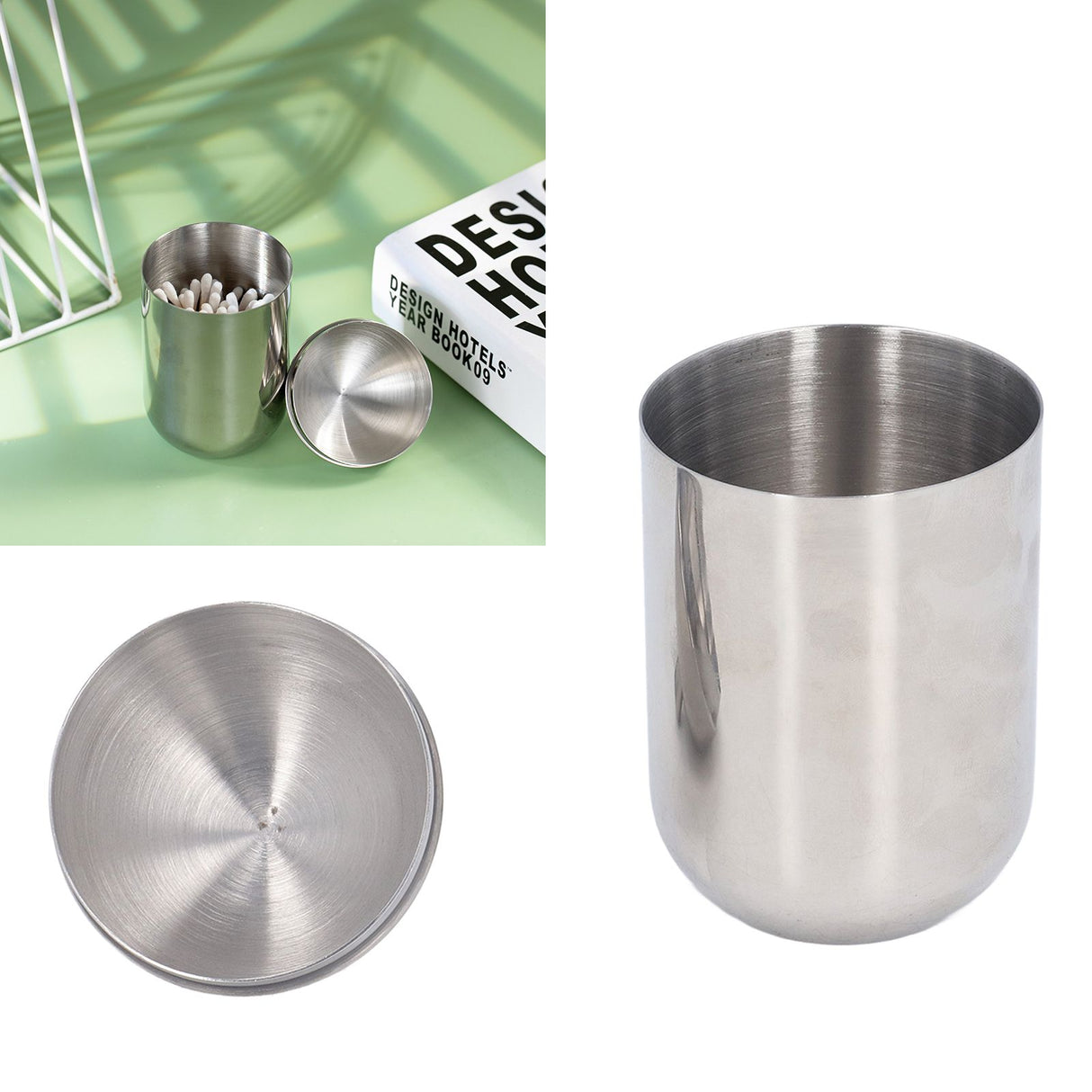 Cotton Swab Holders 304 Stainless Steel Light Luxury Dustproof Cotton Swab Canisters with Lid for Home Bathroom