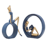 2pcs Reading Woman Sculpture Yoga Girl Statue Resin Hand Crafted Vivid Shape Resin Decoration for Office Desktop Hallway - Front View