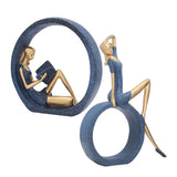 2pcs Reading Woman Sculpture Yoga Girl Statue Resin Hand Crafted Vivid Shape Resin Decoration for Office Desktop Hallway