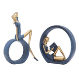 2pcs Reading Woman Sculpture Yoga Girl Statue Resin Hand Crafted Vivid Shape Resin Decoration for Office Desktop Hallway