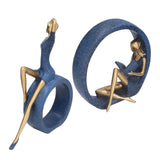 2pcs Reading Woman Sculpture Yoga Girl Statue Resin Hand Crafted Vivid Shape Resin Decoration for Office Desktop Hallway - 45-Degree Angle