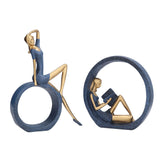 2pcs Reading Woman Sculpture Yoga Girl Statue Resin Hand Crafted Vivid Shape Resin Decoration for Office Desktop Hallway