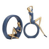 2pcs Reading Woman Sculpture Yoga Girl Statue Resin Hand Crafted Vivid Shape Resin Decoration for Office Desktop Hallway - Low Angle