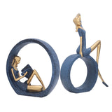 2pcs Reading Woman Sculpture Yoga Girl Statue Resin Hand Crafted Vivid Shape Resin Decoration for Office Desktop Hallway