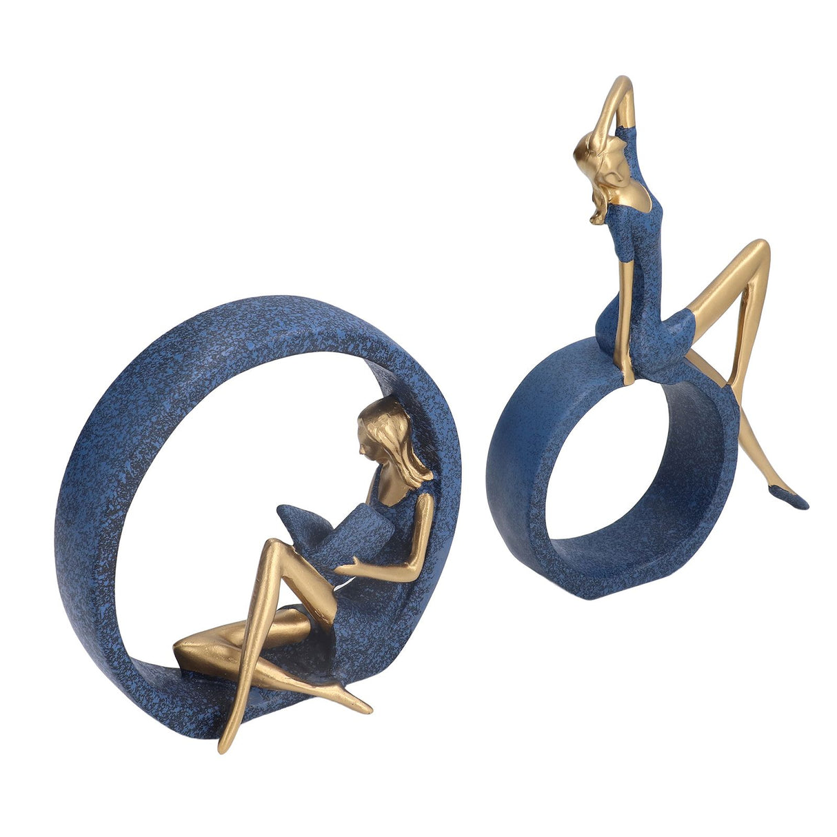 2pcs Reading Woman Sculpture Yoga Girl Statue Resin Hand Crafted Vivid Shape Resin Decoration for Office Desktop Hallway