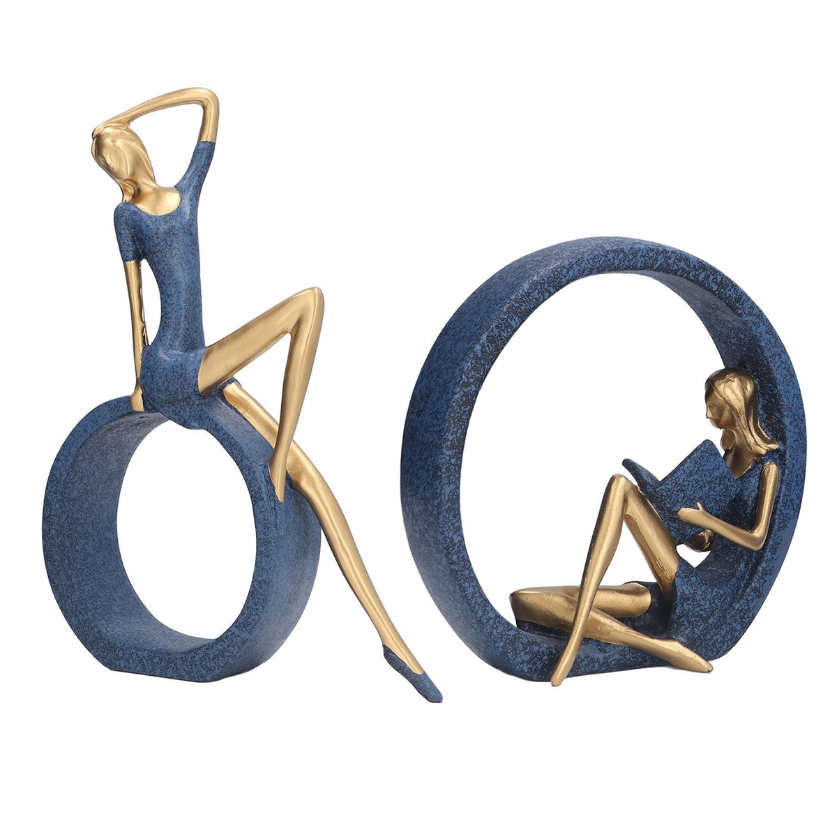 2pcs Reading Woman Sculpture Yoga Girl Statue Resin Hand Crafted Vivid Shape Resin Decoration for Office Desktop Hallway