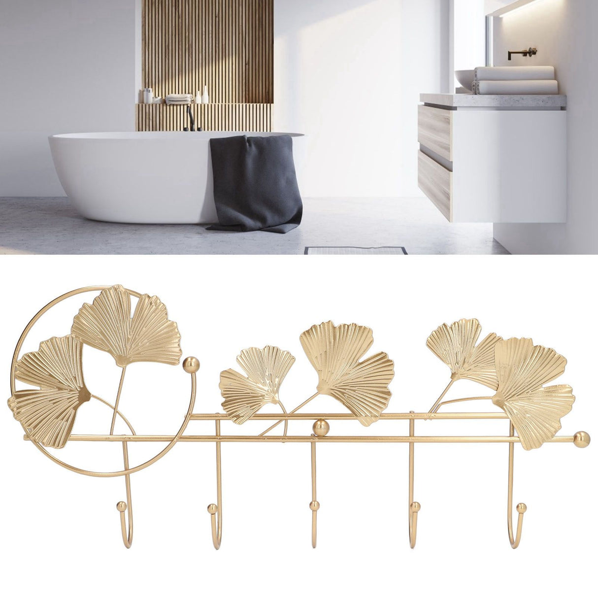 Wall Coat Rack Ginkgo Leaf Design Simple Elegant Style Wide Application Wall Mounted Coat Rack for Clothes Hat Keys