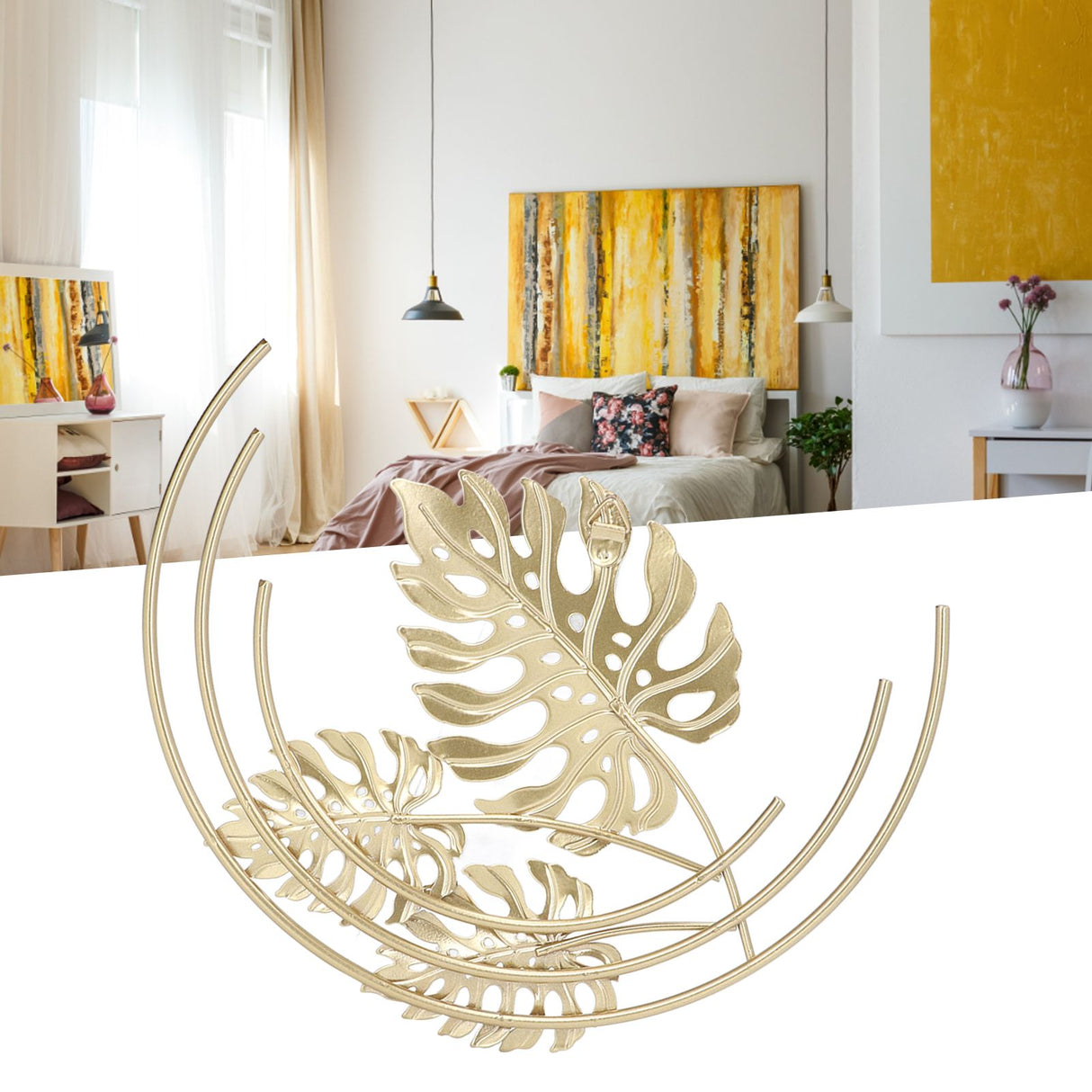 Iron Wall Sculptures Gold Metal Leaf Wall Decor for Living Room Bedroom Office Home A