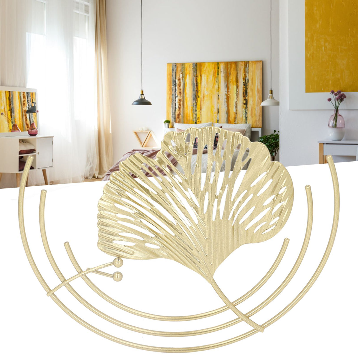 Iron Wall Sculptures Gold Metal Leaf Wall Decor for Living Room Bedroom Office Home C