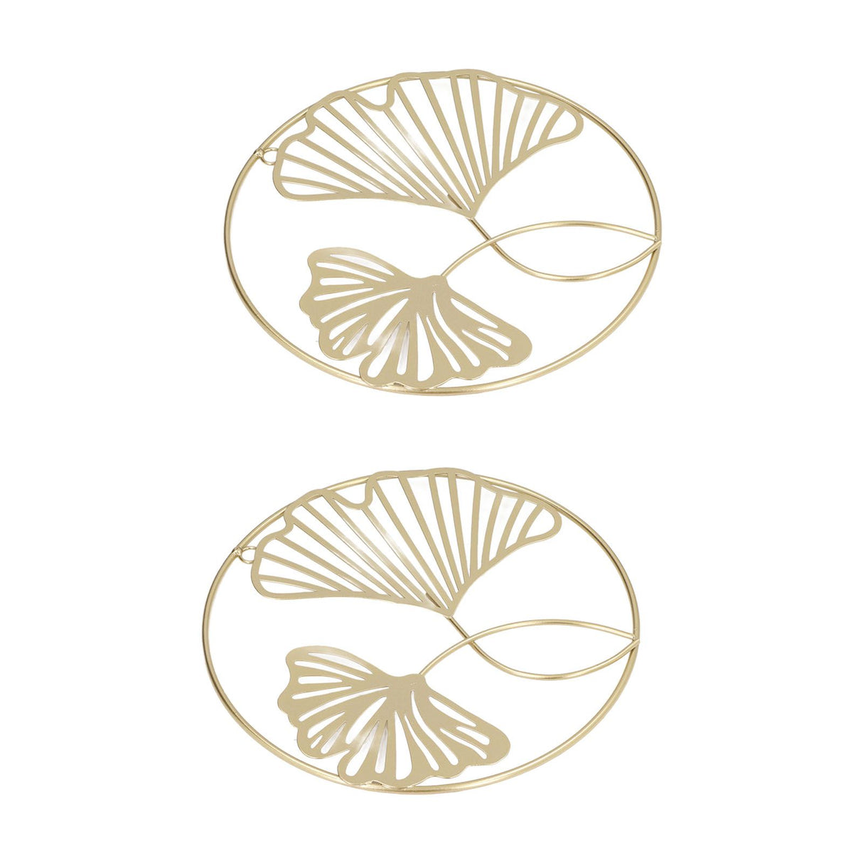 2pcs Gold Wall Decor Iron Art 3D Stereo Ginkgo Leaves Wall Sculpture for Sofa Background Entrance Dining Room Study