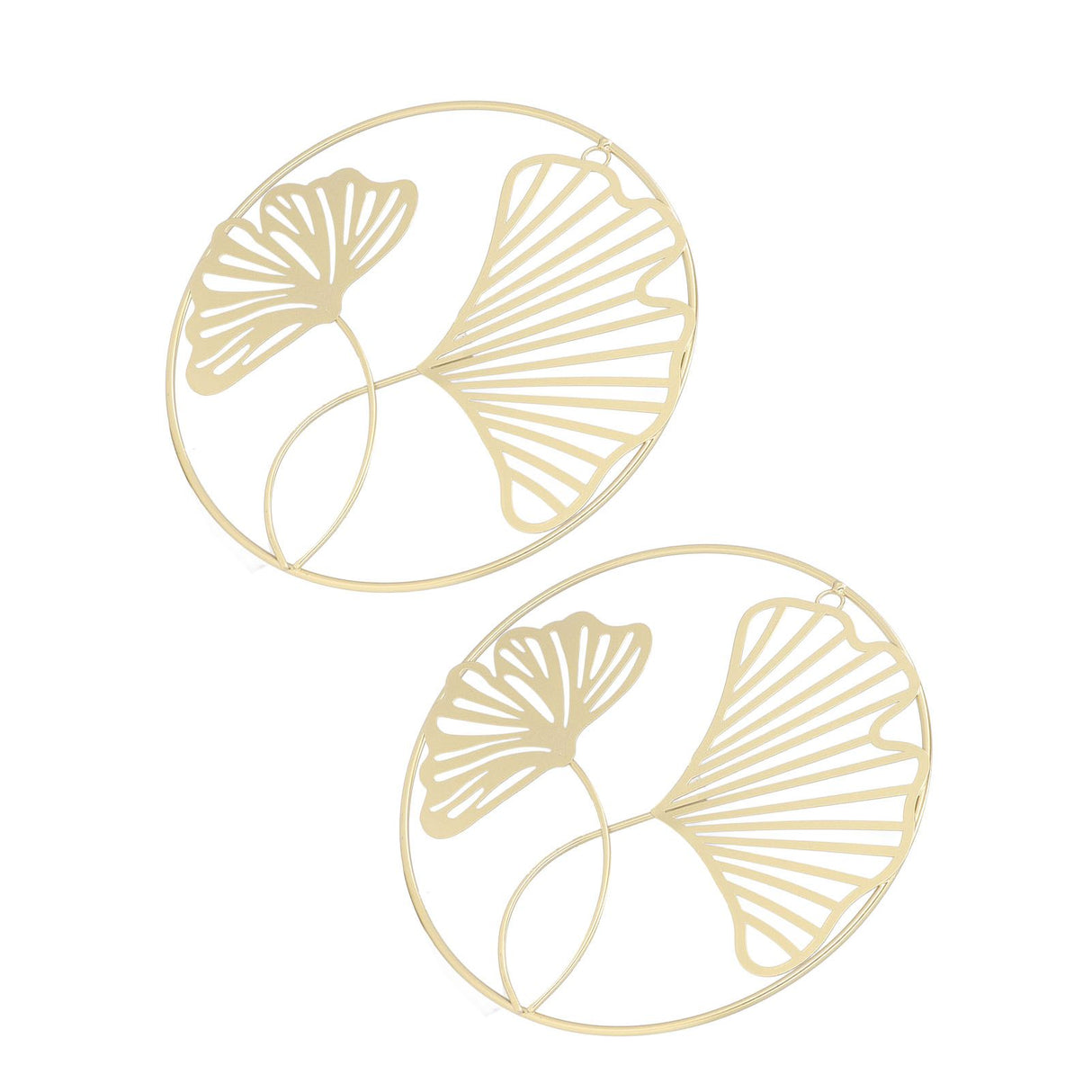 2pcs Gold Wall Decor Iron Art 3D Stereo Ginkgo Leaves Wall Sculpture for Sofa Background Entrance Dining Room Study