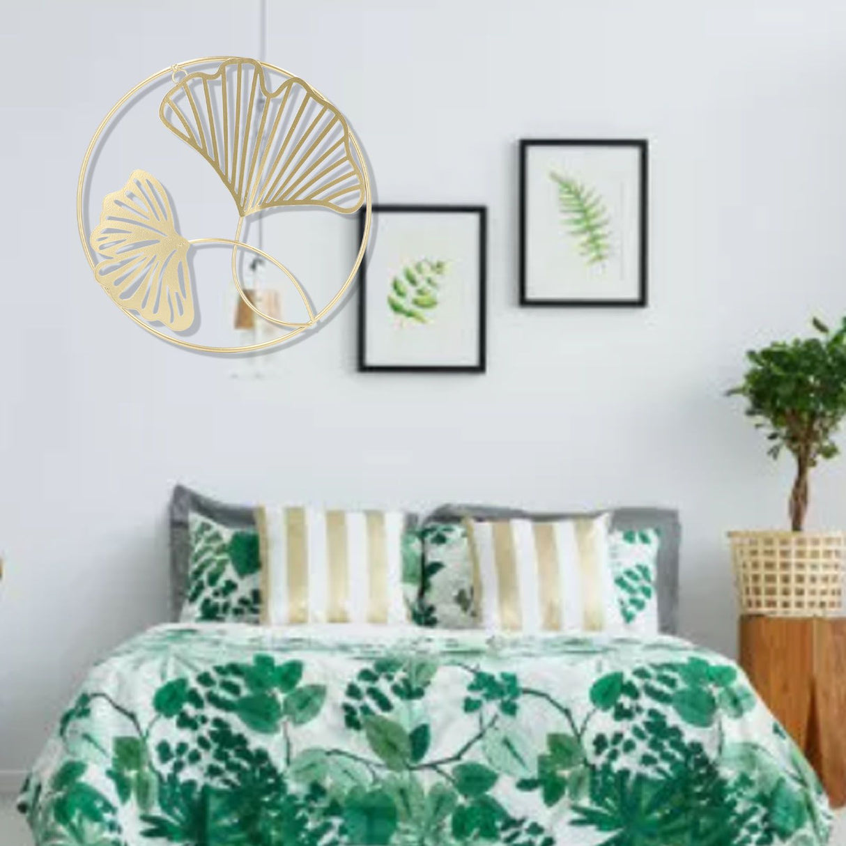 2pcs Gold Wall Decor Iron Art 3D Stereo Ginkgo Leaves Wall Sculpture for Sofa Background Entrance Dining Room Study