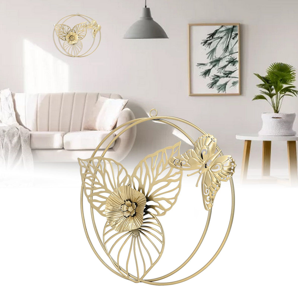 Gold Flower Butterfly Wall Decor Light Luxury Butterfly Wall Sculptures for Bedroom Livingroom Office