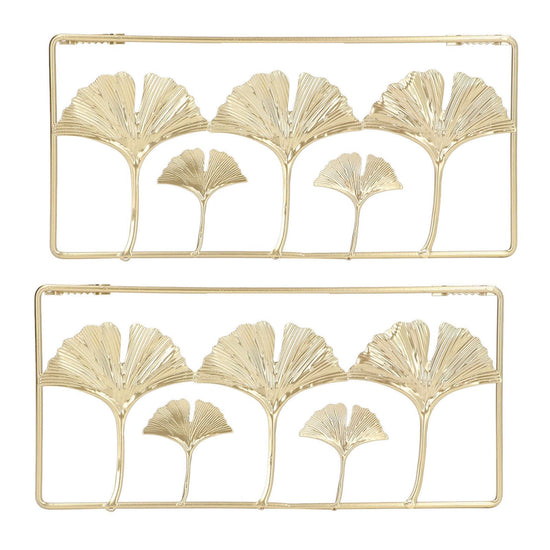 2Pcs Gold Metal Leaf Wall Decor 3D Modern Simple Clear Texture Metal Leaf Hanging Decoration with Frame for Home Office