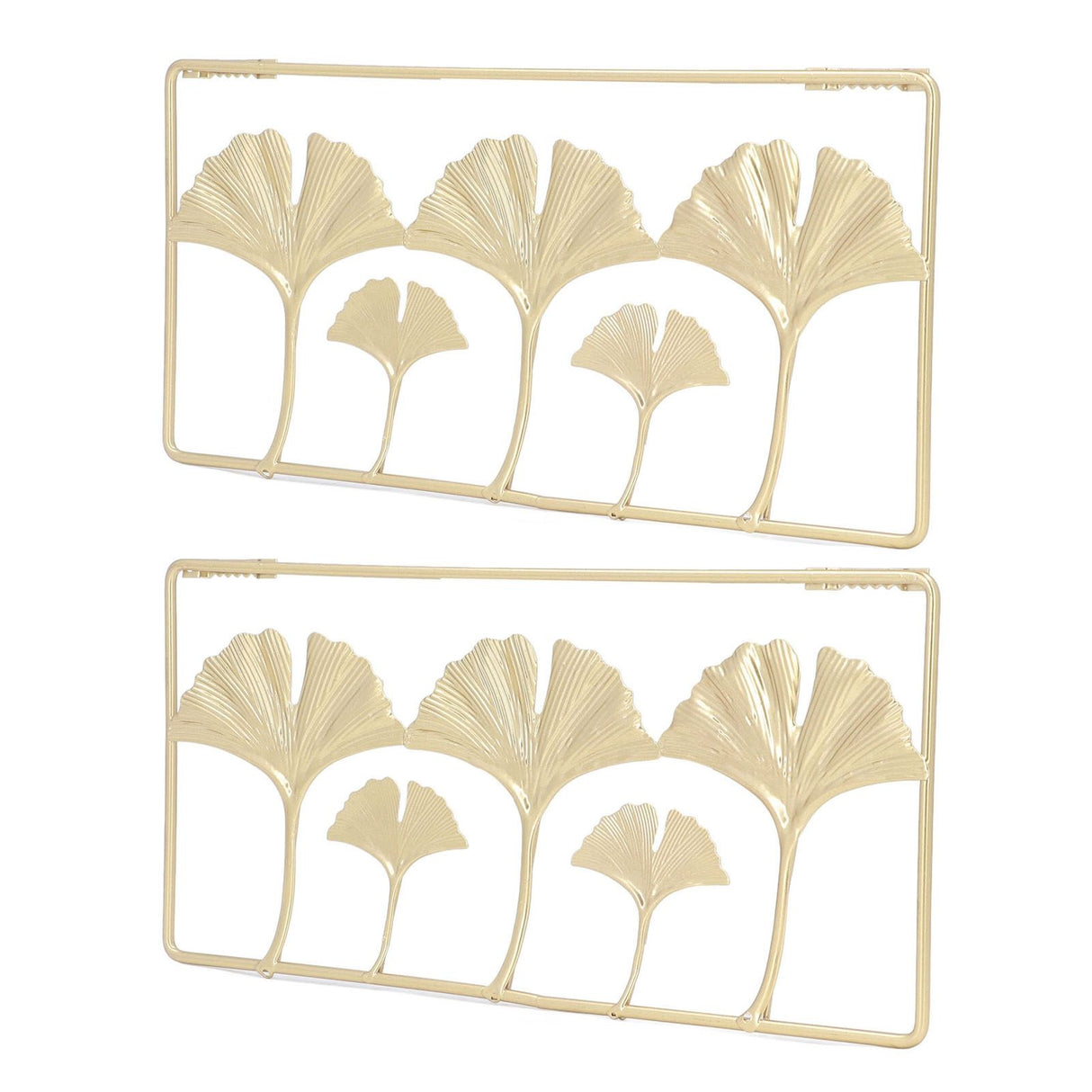 2Pcs Gold Metal Leaf Wall Decor 3D Modern Simple Clear Texture Metal Leaf Hanging Decoration with Frame for Home Office