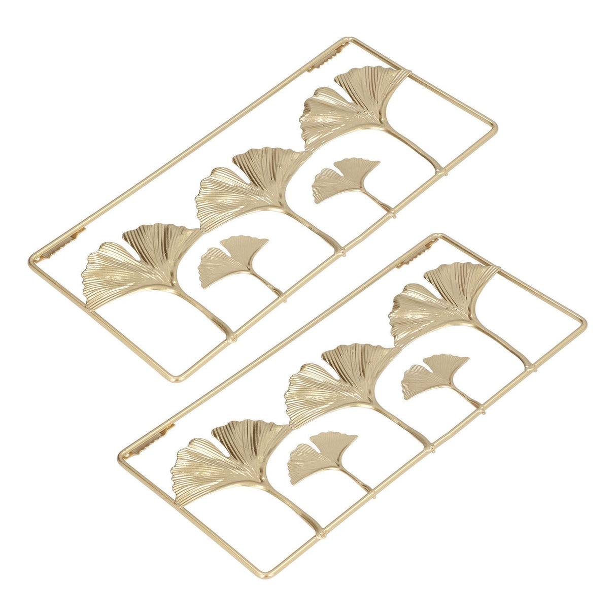 2Pcs Gold Metal Leaf Wall Decor 3D Modern Simple Clear Texture Metal Leaf Hanging Decoration with Frame for Home Office