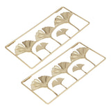 2Pcs Gold Metal Leaf Wall Decor 3D Modern Simple Clear Texture Metal Leaf Hanging Decoration with Frame for Home Office