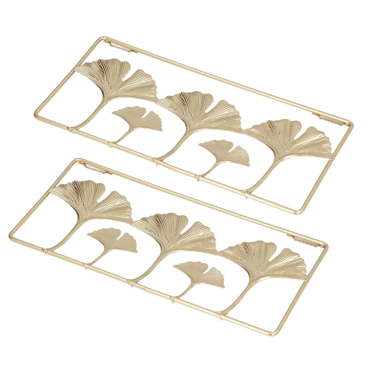 2Pcs Gold Metal Leaf Wall Decor 3D Modern Simple Clear Texture Metal Leaf Hanging Decoration with Frame for Home Office