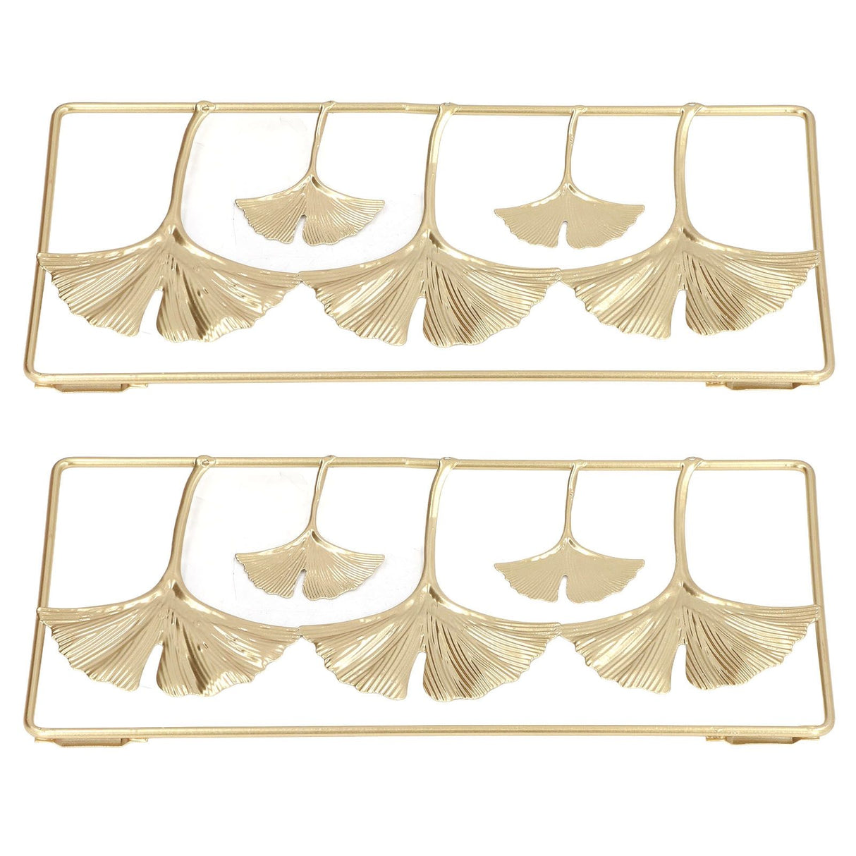 2Pcs Gold Metal Leaf Wall Decor 3D Modern Simple Clear Texture Metal Leaf Hanging Decoration with Frame for Home Office
