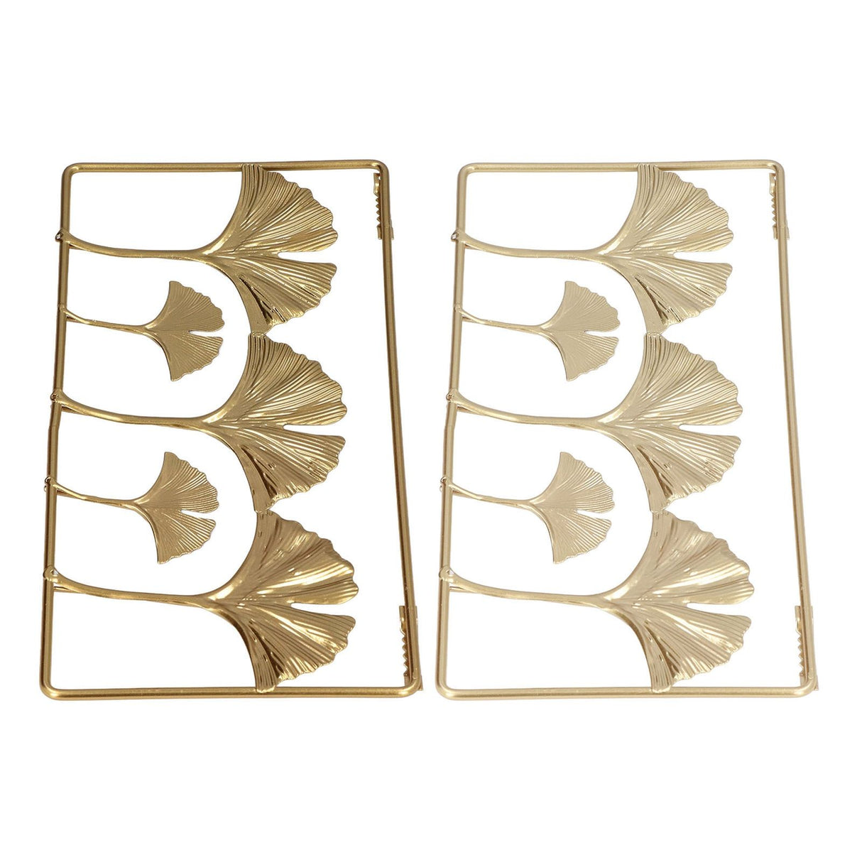 2Pcs Gold Metal Leaf Wall Decor 3D Modern Simple Clear Texture Metal Leaf Hanging Decoration with Frame for Home Office