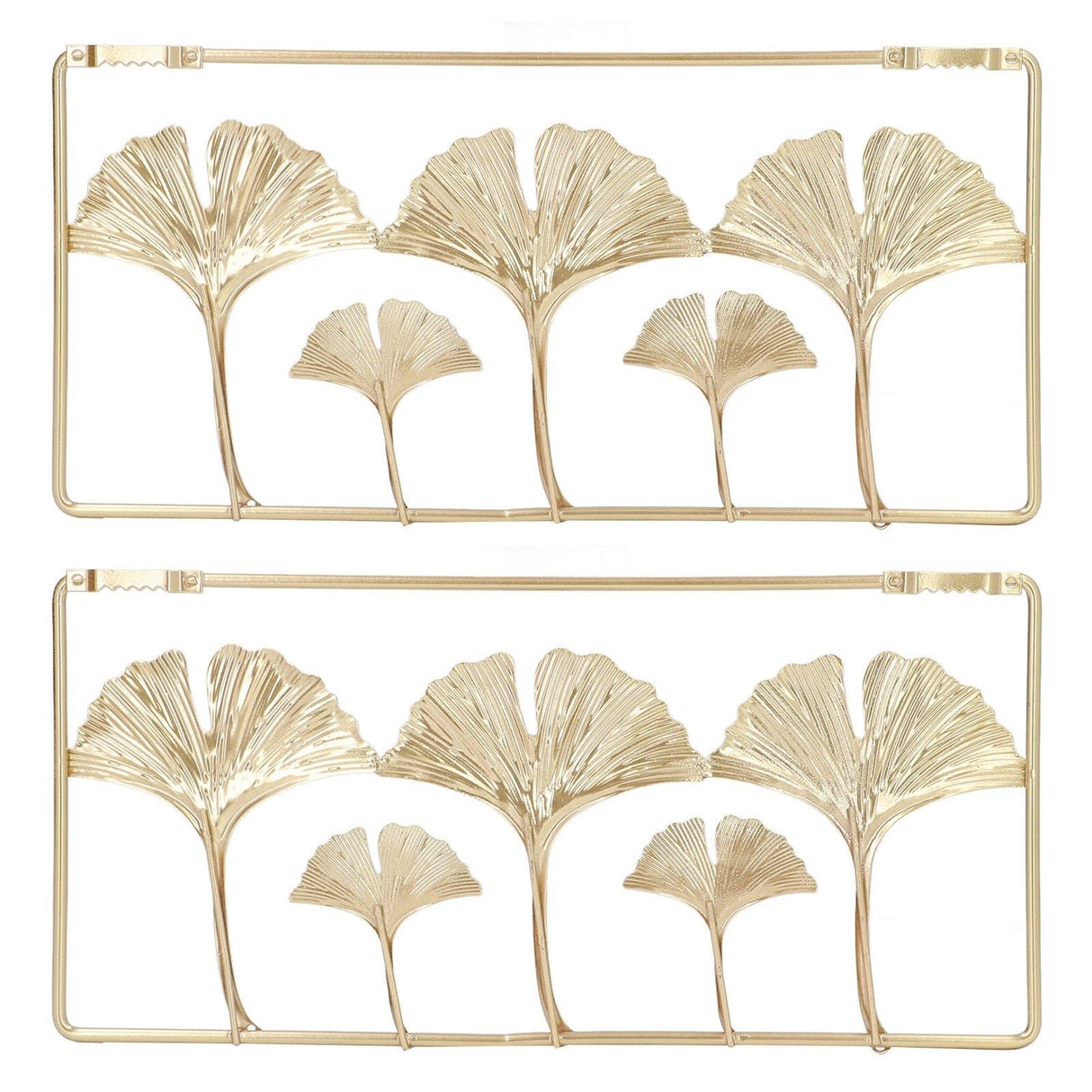 2Pcs Gold Metal Leaf Wall Decor 3D Modern Simple Clear Texture Metal Leaf Hanging Decoration with Frame for Home Office