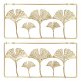 2Pcs Gold Metal Leaf Wall Decor 3D Modern Simple Clear Texture Metal Leaf Hanging Decoration with Frame for Home Office