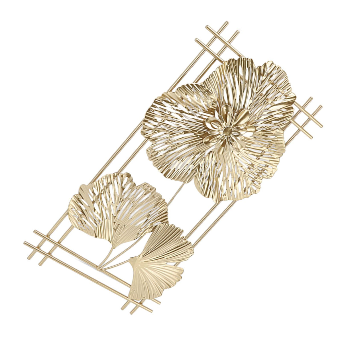 Golden Metal Ginkgo Leaf Decoration Modern Minimalist 3D Wall Sculpture for Bedroom Living Room Hotel Cafe