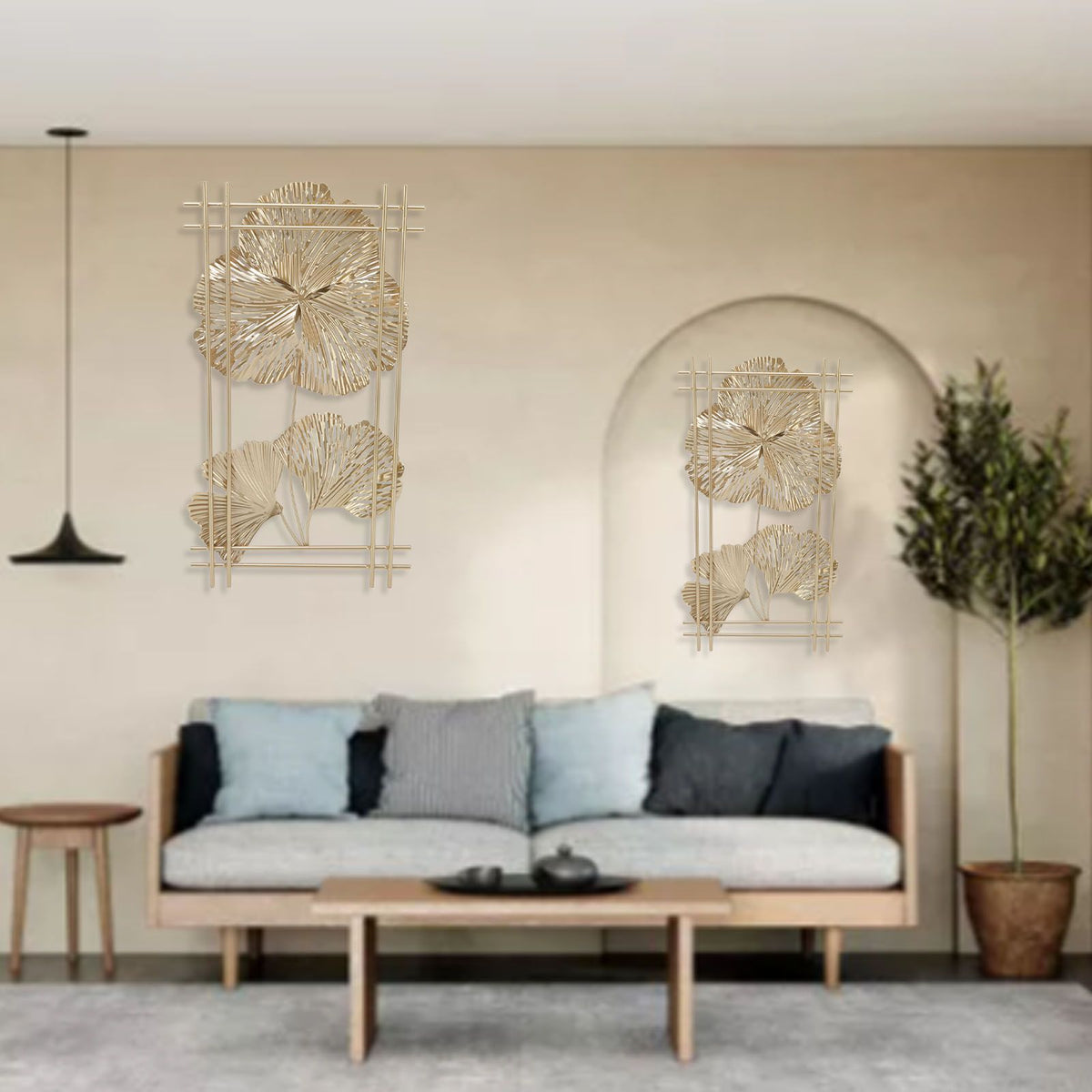 Golden Metal Ginkgo Leaf Decoration Modern Minimalist 3D Wall Sculpture for Bedroom Living Room Hotel Cafe