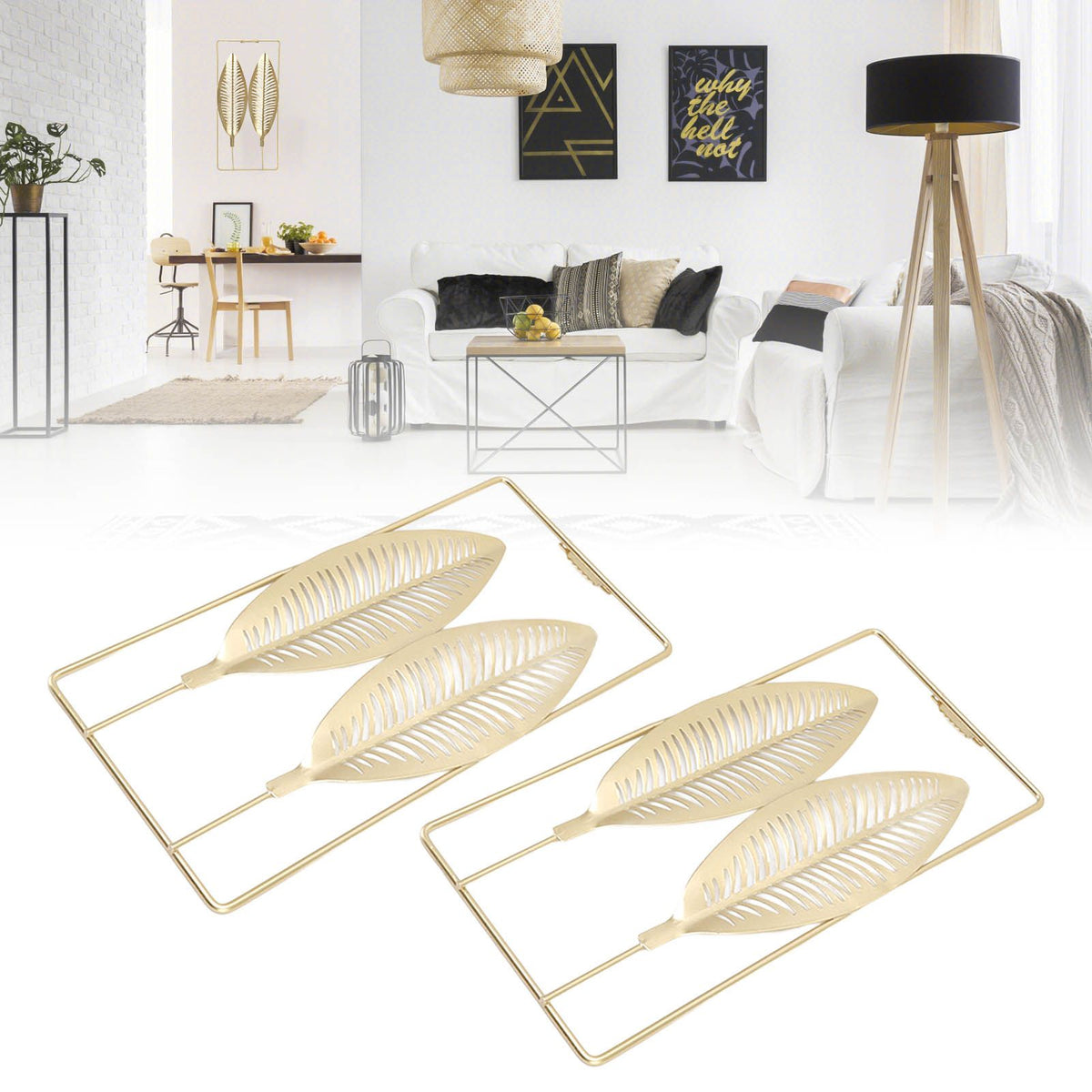 2Pcs Gold Wall Sculptures Metal Wall Decor with Frame for Living Room Bedroom Office Study