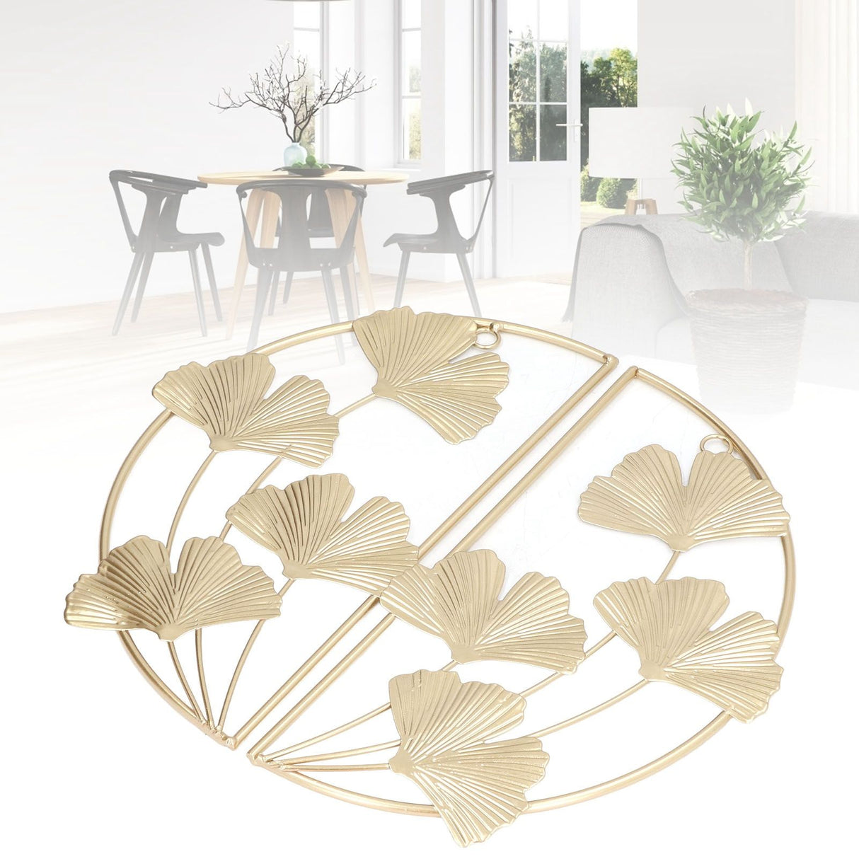 2 Pcs Ginkgo Leaf Decoration Modern Simple Nordic Style Metal Golden Ginkgo Leaf Wrought Iron Wall Decoration