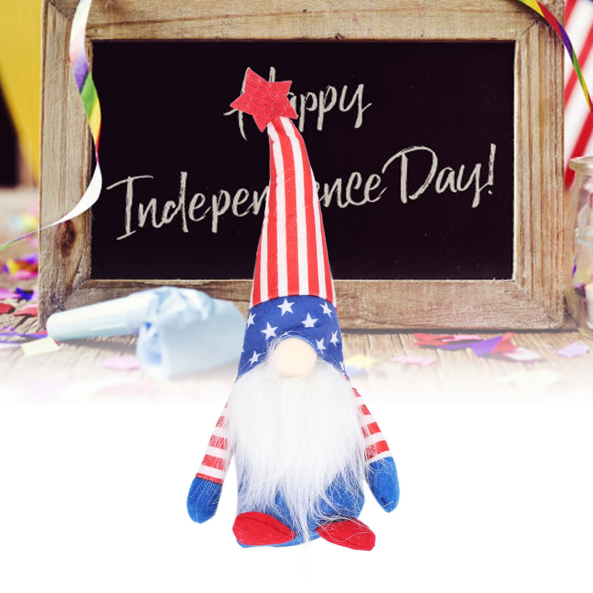 Independence Day Gnome Cute Handcrafted Beautiful Meaning Gnome Plush Decoration for Office Living Room Vertical Stripes
