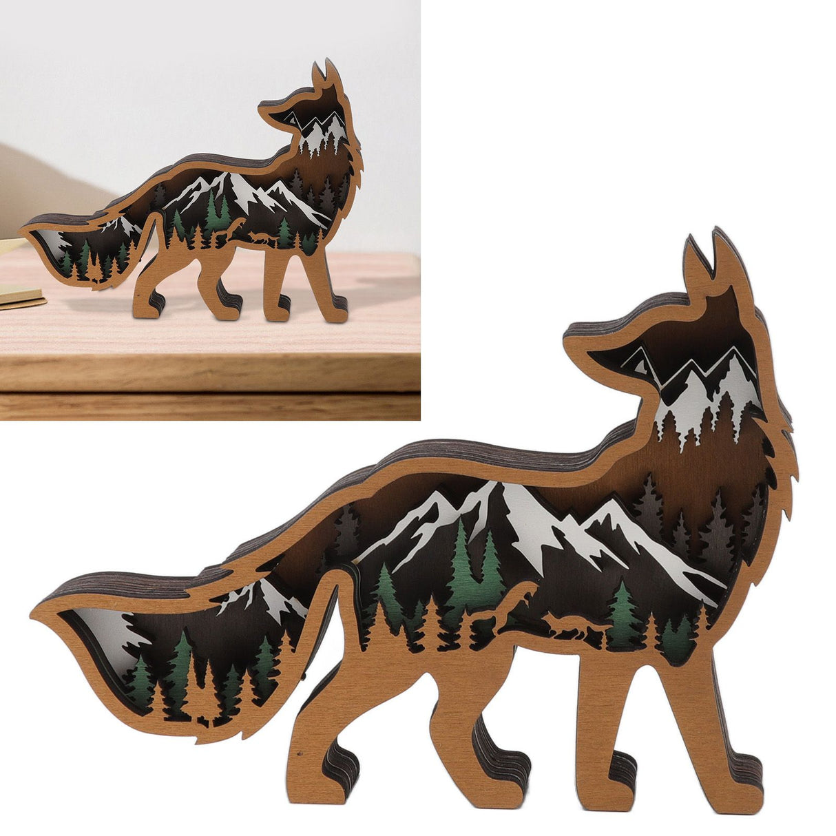 Wood Animal Ornament Multi Layered Creativity Mechanically Engraved Wooden Animal Crafts for Home Office Decoration