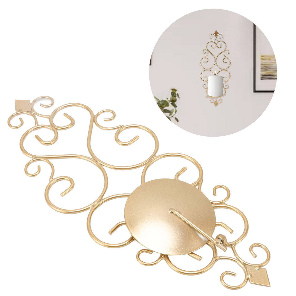 Candle Holder Iron Candlestick Folding Wall Mount Base Sconce Home Decoration for Room Metal Gold