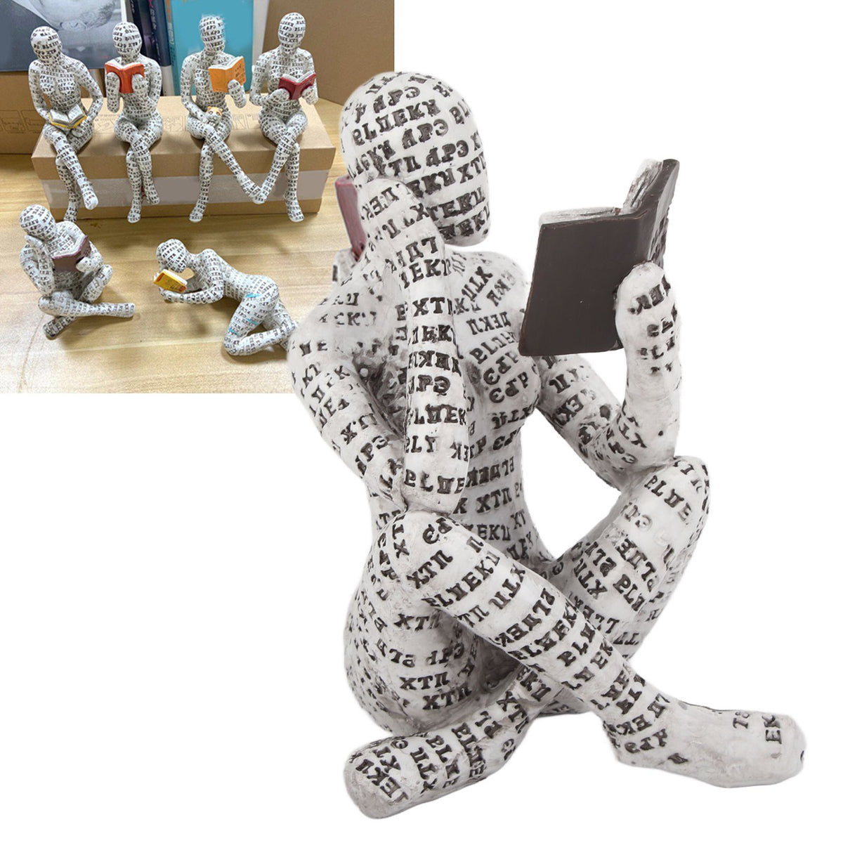 Resin Reading Woman Figurine Innovative Lady Reading Pulp Molding Bookshelf Ornaments for Home Decoration A