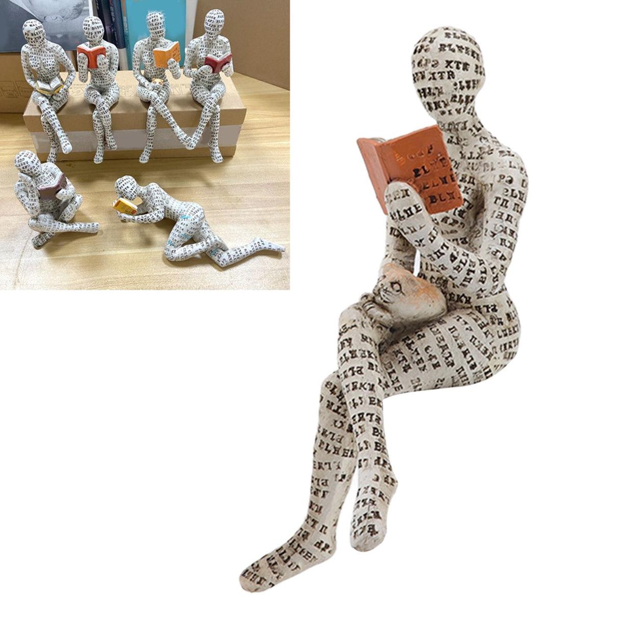 Resin Reading Woman Figurine Innovative Lady Reading Pulp Molding Bookshelf Ornaments for Home Decoration B
