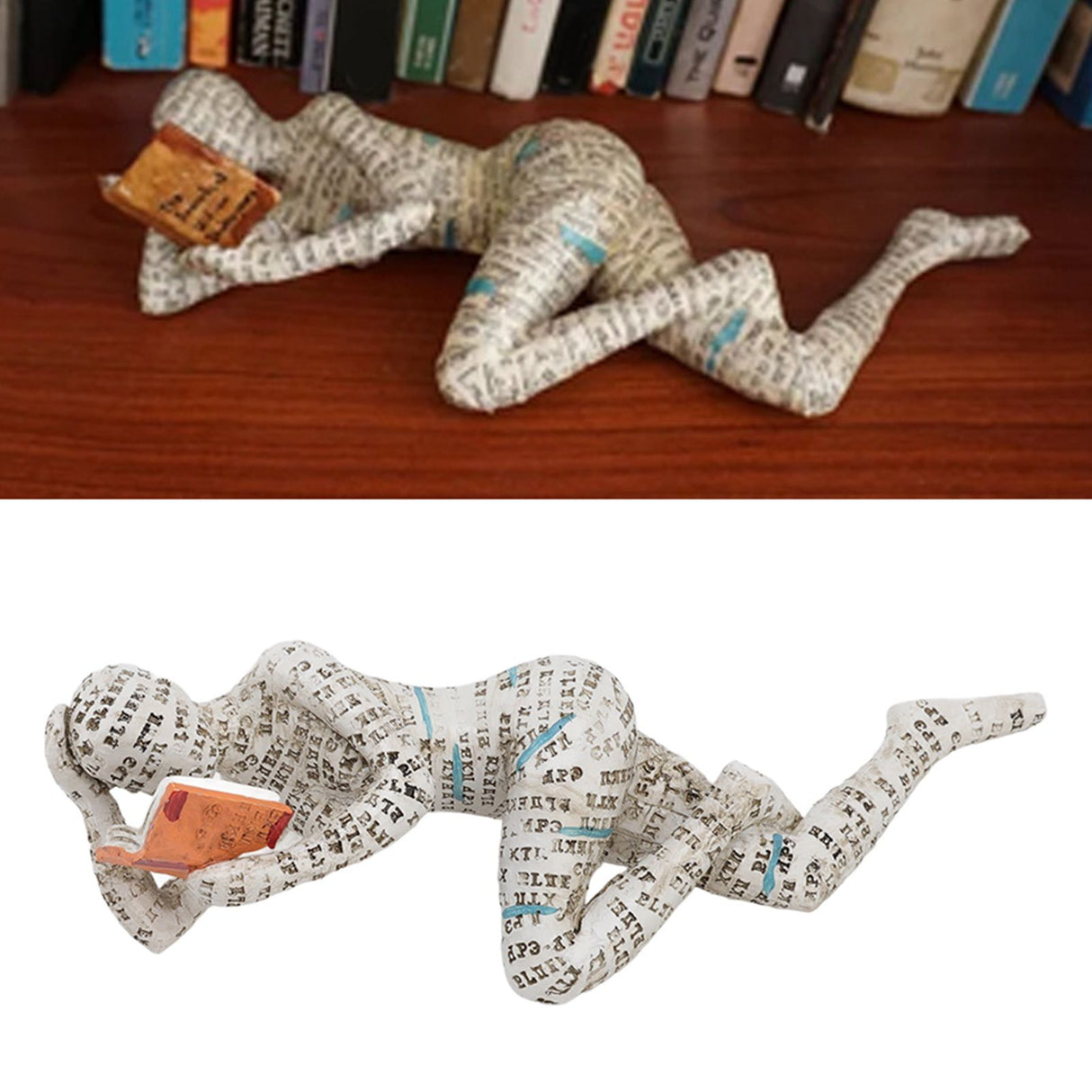 Resin Reading Woman Figurine Innovative Lady Reading Pulp Molding Bookshelf Ornaments for Home Decoration C