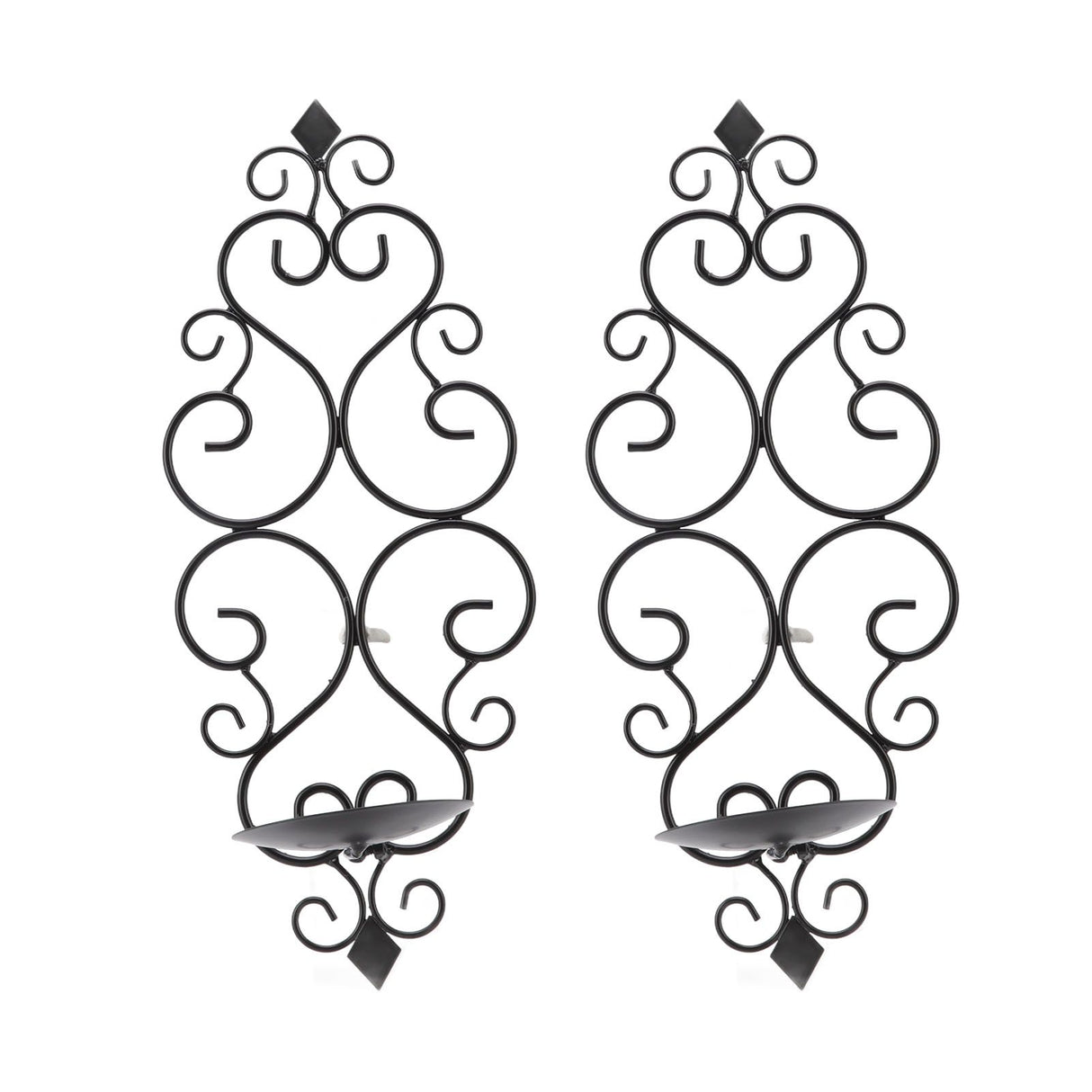 2 Pcs Candle Holder Exquisite Classical Style Black Iron Wall Mounted Candlestick for Living Rooms Bedroom Hallways