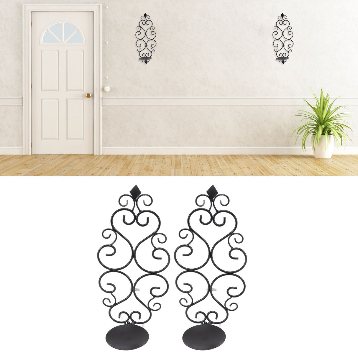 2 Pcs Candle Holder Exquisite Classical Style Black Iron Wall Mounted Candlestick for Living Rooms Bedroom Hallways