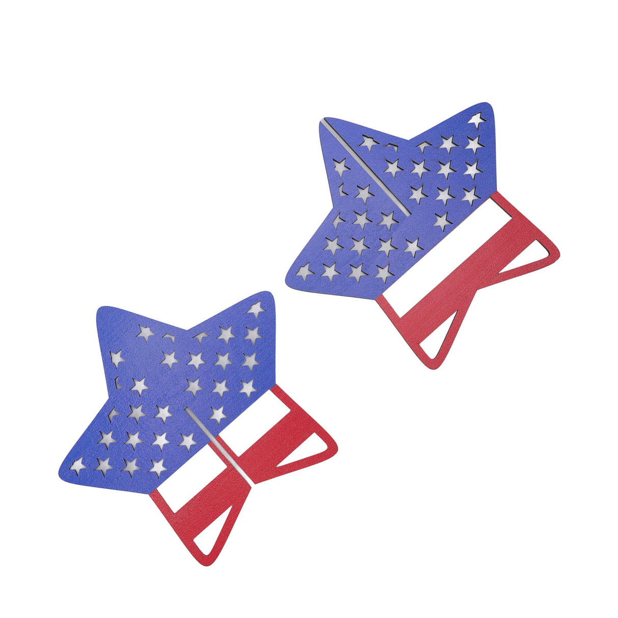 2Pcs Independence Day Wooden Star Blocks Patriotic Standing Decor 4th of July Tabletop Ornament
