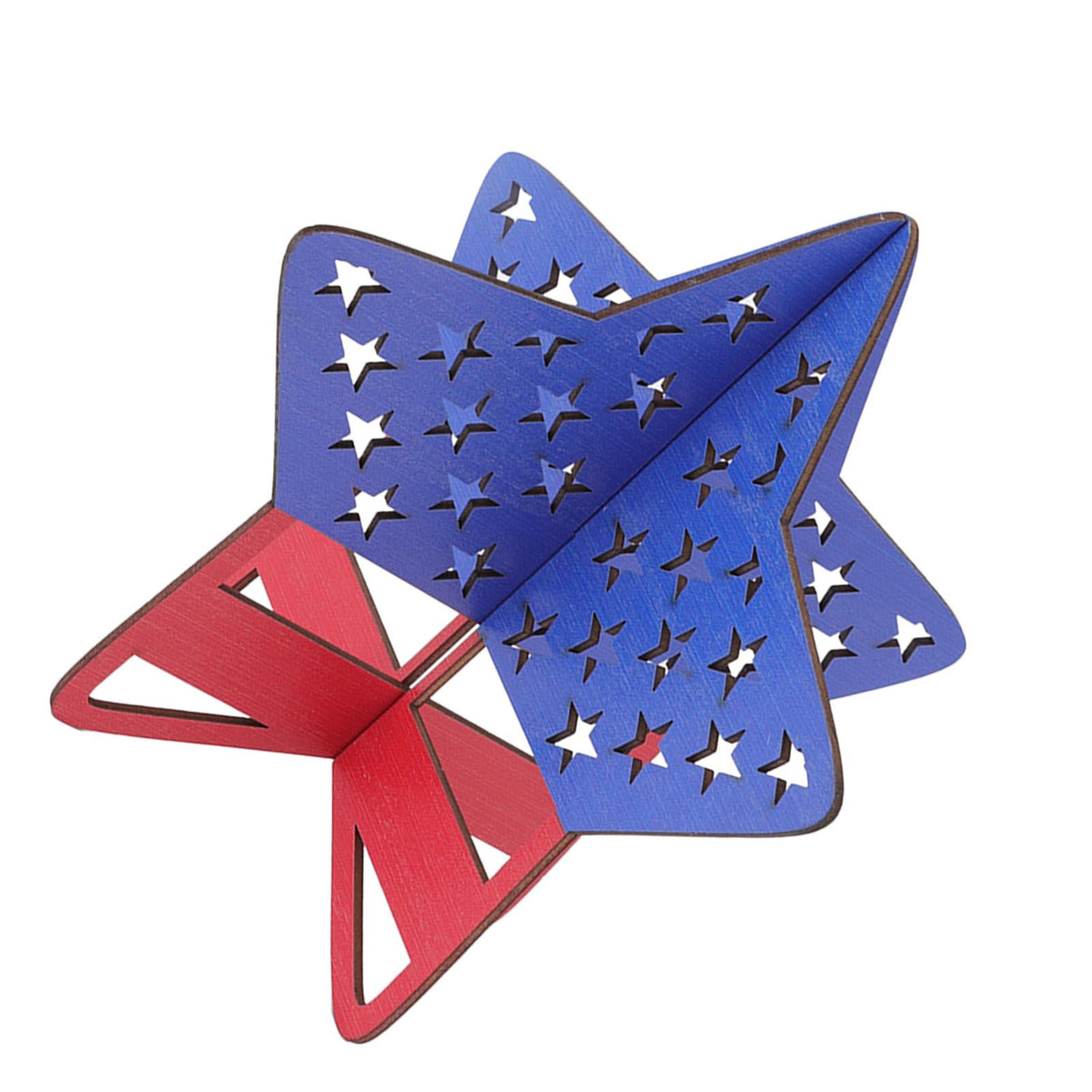 2Pcs Independence Day Wooden Star Blocks Patriotic Standing Decor 4th of July Tabletop Ornament