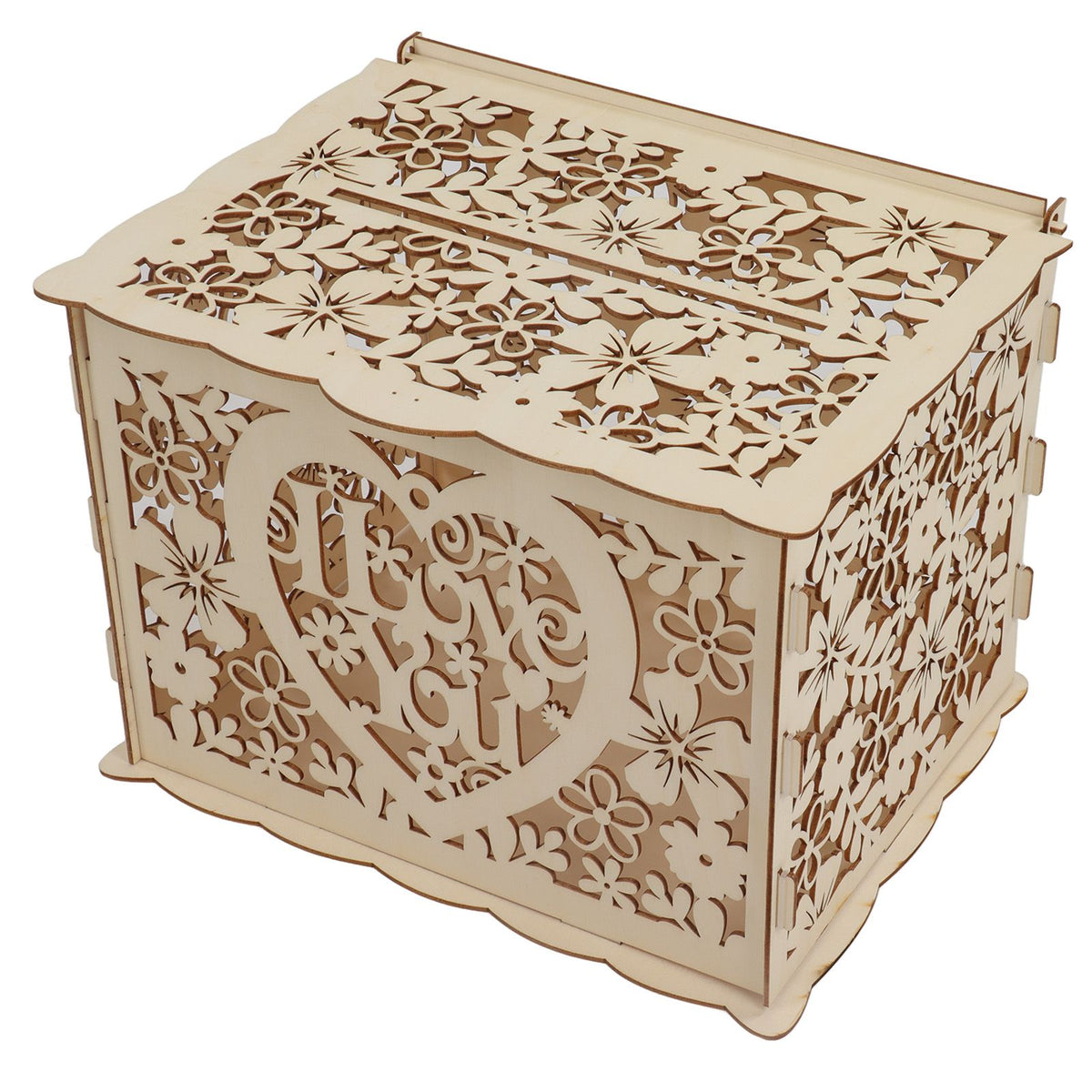 DIY Hollow Wooden Box Gift Card Money Case Wedding Reception Decoration Box Easy Assembly JM01192 Large