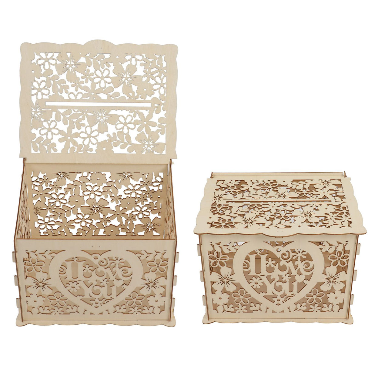 DIY Hollow Wooden Box Gift Card Money Case Wedding Reception Decoration Box Easy Assembly JM01192 Large