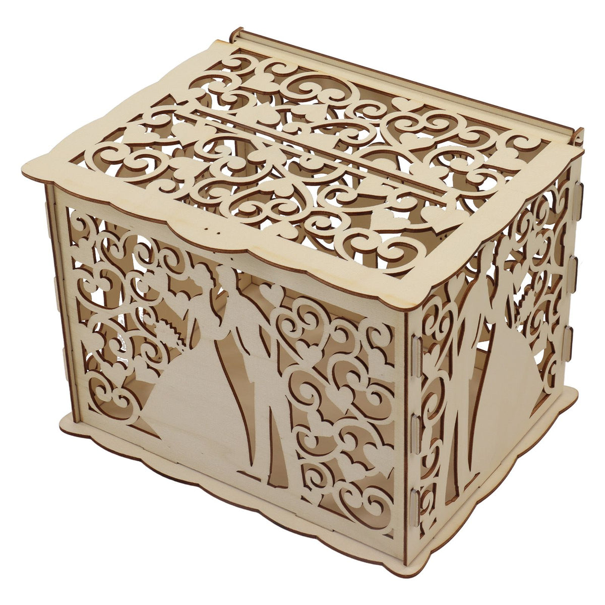DIY Hollow Wooden Box Gift Card Money Case Wedding Reception Decoration Box Easy Assembly JM01777 Small