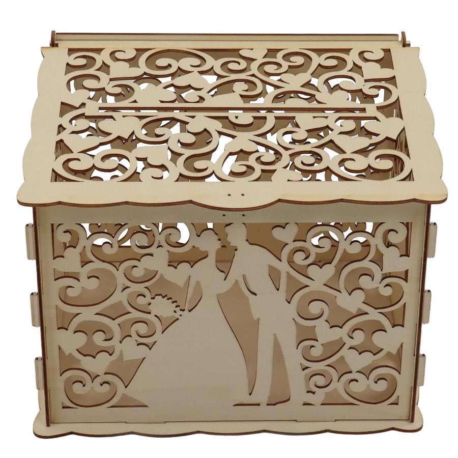 DIY Hollow Wooden Box Gift Card Money Case Wedding Reception Decoration Box Easy Assembly JM01777 Small
