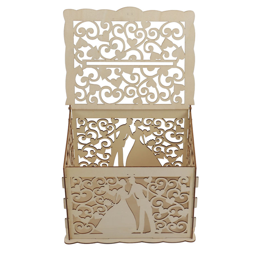 DIY Hollow Wooden Box Gift Card Money Case Wedding Reception Decoration Box Easy Assembly JM01777 Small