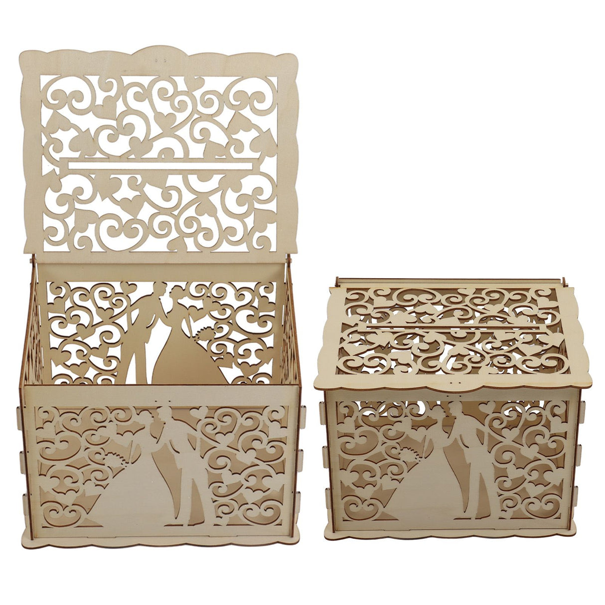 DIY Hollow Wooden Box Gift Card Money Case Wedding Reception Decoration Box Easy Assembly JM01777 Small